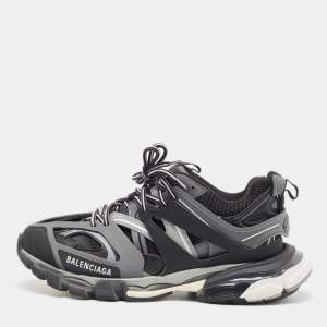 Pre Owned Balenciaga Grey/Black Leather and Mesh Low Top Sneakers Size 41