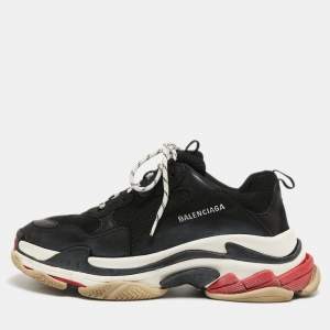 Balenciaga Black Leather and Mesh Triple S Sneakers Size 45