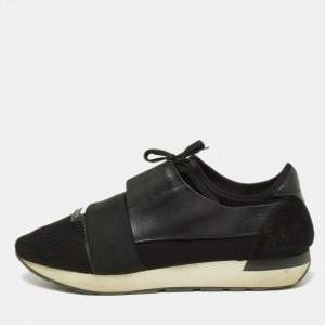 Balenciaga Black Mesh,Suede and Leather Race Runner Sneakers Size 45