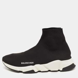 Pre Owned Balenciaga Black Knit Fabric Speed Trainer Sneakers Size 44