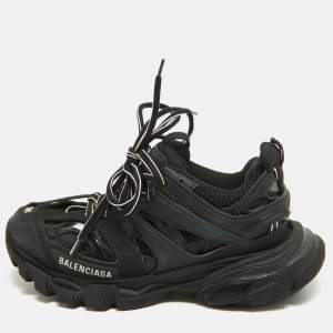 Balenciaga Black Faux Leather and Mesh Track Sneakers Size 36