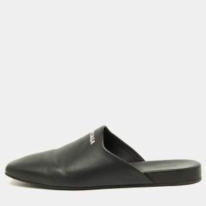 Balenciaga Black Leather Flat Mules Size 41