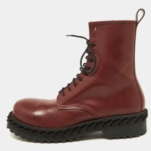 Balenciaga Bordeaux Leather Lace Up Ankle Length Boots Size 45