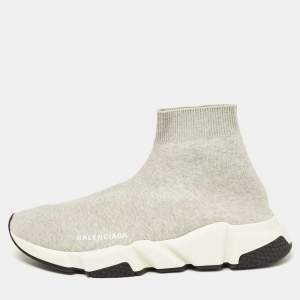 Pre Owned Balenciaga Grey Knit Fabric Speed Trainer Sneakers Size 41