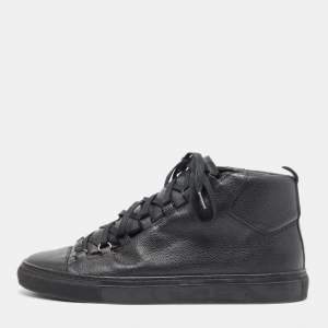 Balenciaga Black Leather Arena High Top Sneakers Size 43