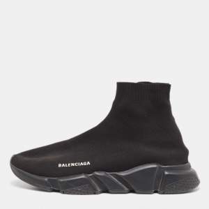 Balenciaga Black Knit Fabric Speed Trainer High Top Sneakers Size 44
