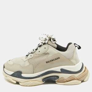 Balenciaga Grey/Black Leather and Mesh Triple S Sneakers Size 44