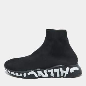 Balenciaga Black Knit Fabric Speed Trainer Sneakers Size 42