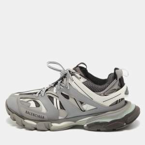 Balenciaga Grey Faux Leather and Mesh Track Sneakers Size 43