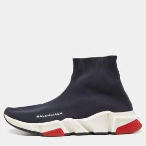 Balenciaga Blue Knit Fabric Speed Trainer High Top Sneakers Size 39