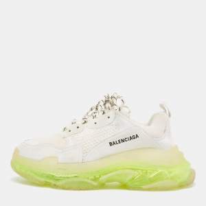 Balenciaga White Faux Leather and Mesh Triple S Clear Sole Low Top Sneakers Size 42