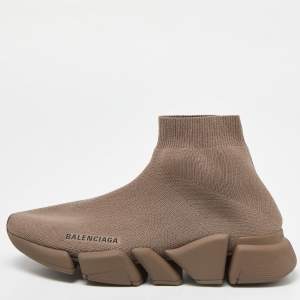 Balenciaga Brown Knit Fabric Speed Trainer High Top Sneakers Size 39