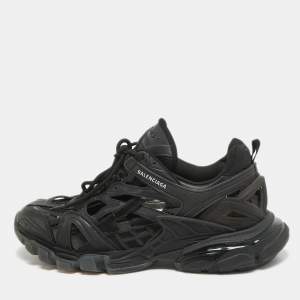Balenciaga Black Faux Leather and Mesh Track 2 Sneakers Size 42