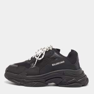 Balenciaga Black Mesh and Nubuck Triple S Sneakers Size 45