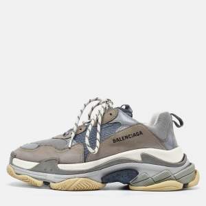 Balenciaga Grey Nubuck Leather and Mesh Triple S Low Top Sneakers Size 42