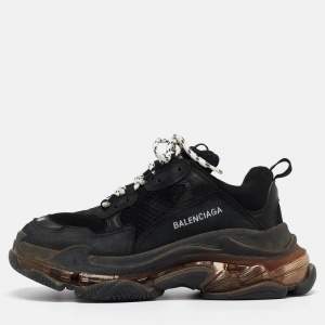 Balenciaga Black Faux Leather and Mesh Triple S Sneakers Size 40