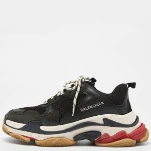 Balenciaga Black Faux Leather and Mesh Triple S Low Top Sneakers Size 42