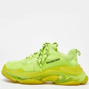 Balenciaga Neon Green Faux Leather and Mesh Triple S Clear Sole Low Top Sneakers Size 42