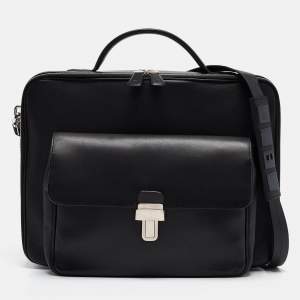 Bally Black Leather Front Pocket Briefcase Bag