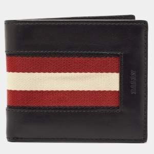 Bally Black Leather Web Detail Bifold Wallet