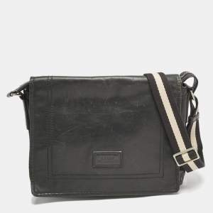 Bally Black Leather Flap Messenger Bag