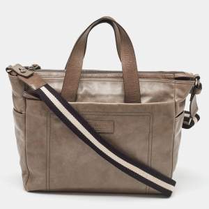 Pre Owned Bally Taupe Leather Laptop Bag