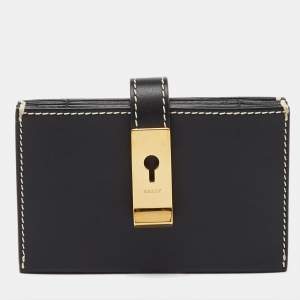 Pre Owned Bally Black Leather Gusset Card Case