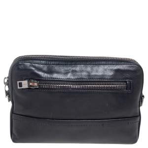 Bally Black Leather Logo Embossed Clutch