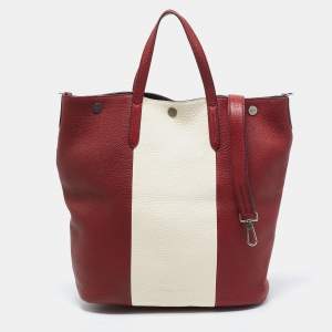 Bally Red/White Leather Trooper Tote