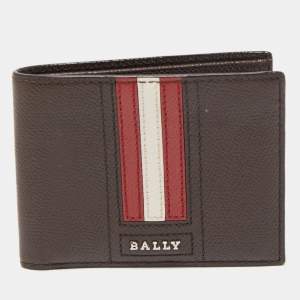 Bally Dark Brown Leather Stripe Bifold Wallet