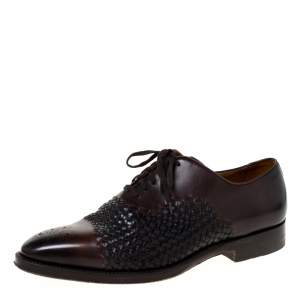 Bally Brown Leather Braided Lace Up Oxfords Size 41