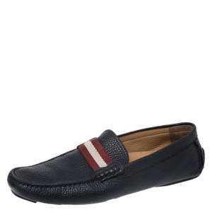 Bally Black Textured Leather Wabler Slip On Loafers Size 42