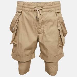 Balmain Beige Cotton Strap Detail Cargo Shorts M