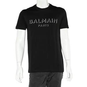 Balmain Black 3D Logo Printed Cotton Crewneck T-Shirt M