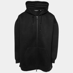 Balmain Black Neoprene Zip-Up Logo Print Hooded Jacket 2XL