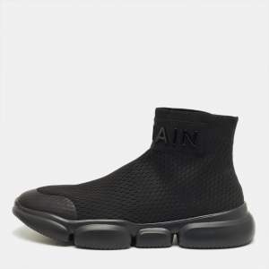 Pre Owned Balmain Black Stretch Knit Sock High Slip On Sneakers Size 44