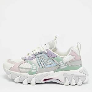 Pre Owned حذاء رياضي بربري بأربطة جلد وشبك متعدد الألوان مقاس 41