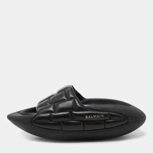 Balmain Black Quilted Leather B-IT Slide Sandals Size 45