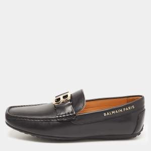 Balmain Black Leather Logo Loafers Size 40