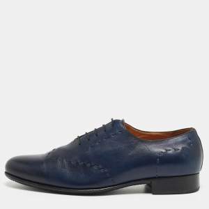 Balmain Navy Blue Leather Lace Up Oxfords Size 42