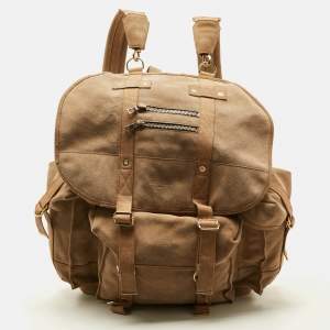 مملوكة مسبقًا Balmain Beige Suede Drawstring Military Backpack
