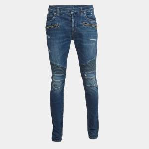 Balmain Blue Washed & Distressed Denim Jeans L Waist 36"