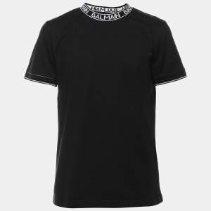 Balmain Black Cotton Crew Neck Logo T-Shirt M
