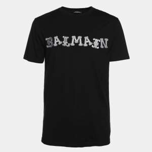 Balmain Black Cotton Logo Print T-Shirt M