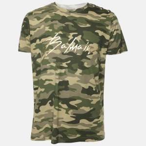 Balmain Green Camouflage Print Cotton T-shirt M