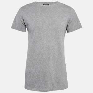 Balmain Grey Cotton Crew Neck Distressed T-Shirt M