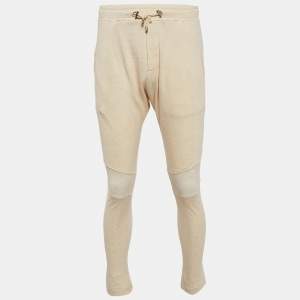Balmain Cream Cotton Paneled Knit Jogger Pants M