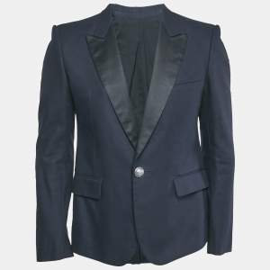 Balmain Navy Blue Cotton Button Detail Single Breasted Blazer L