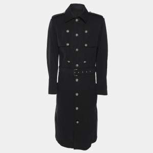 Balmain Dark Grey Cotton Blend Belted Coat XL