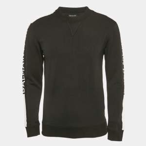 Balmain Black Logo Print Cotton Crew Neck Sweatshirt S